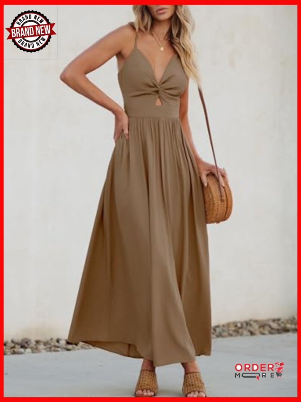 Sleeveless V-Neck Maxi Dress with Cutout Twist Back, Summer Formal - Picture 2 of 6